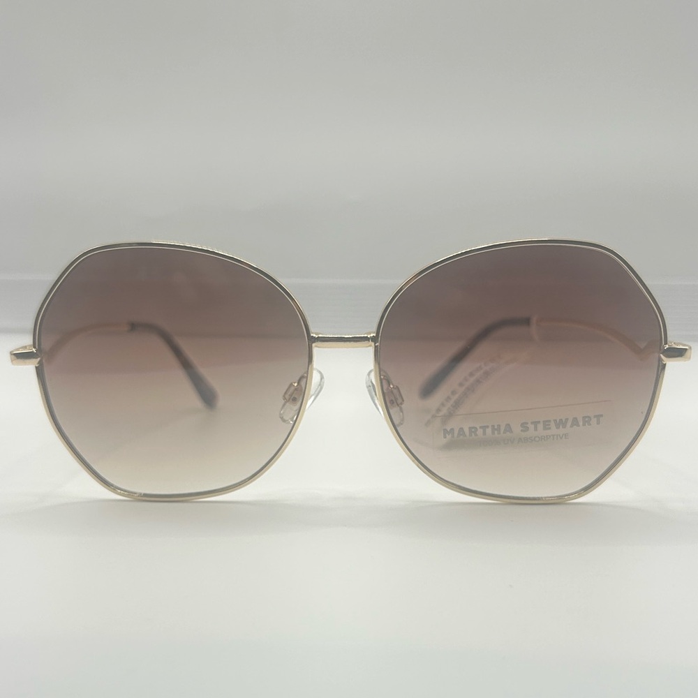 Martha Stewart Gold Frame Brown Gradient Sunglasses — Hex Round Women’s Style